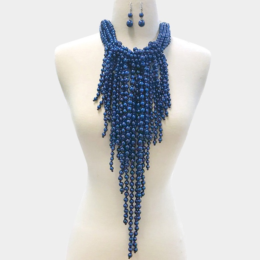 Cool water blue Multi strand pearl necklace set